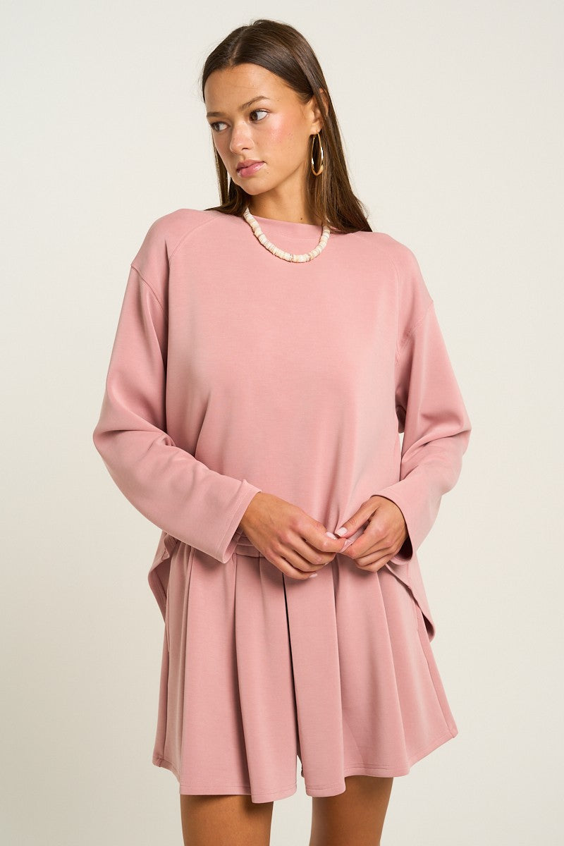 Ultra Soft Pleated Back Long Sleeve Top in Pink