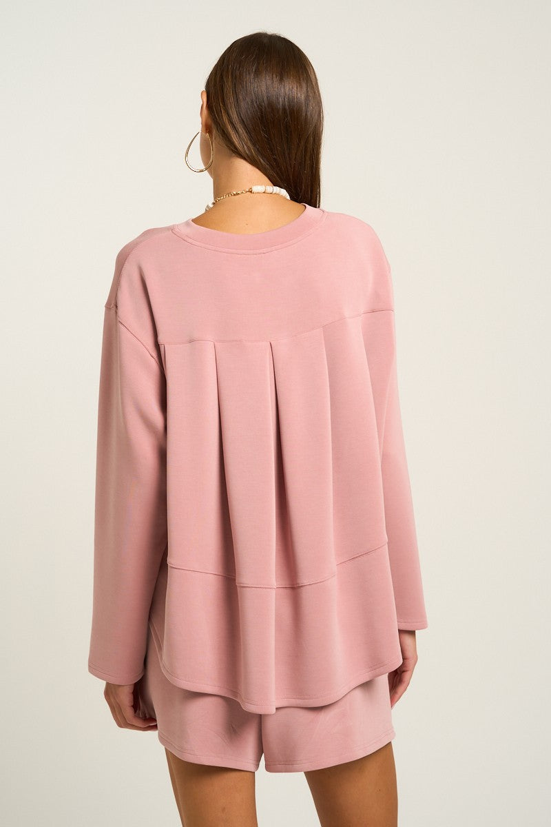 Ultra Soft Pleated Back Long Sleeve Top in Pink