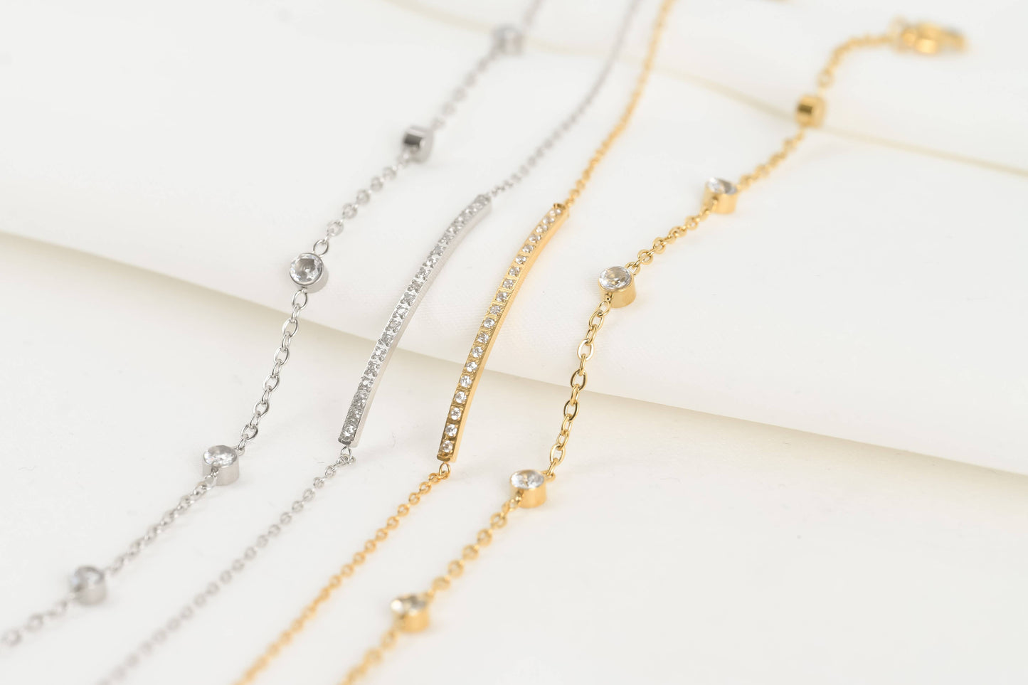 Silver Diamond Bracelet - Bezel Bracelet - Clover Bracelet