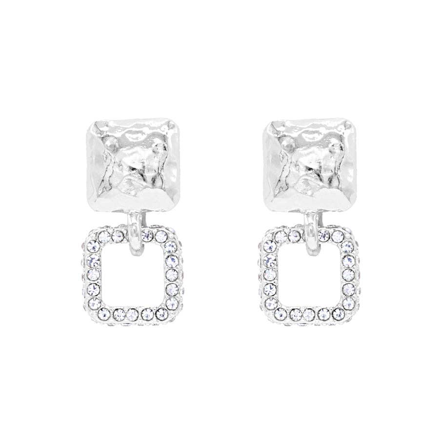 Silver Square with Rhinestone Square 1" Earring