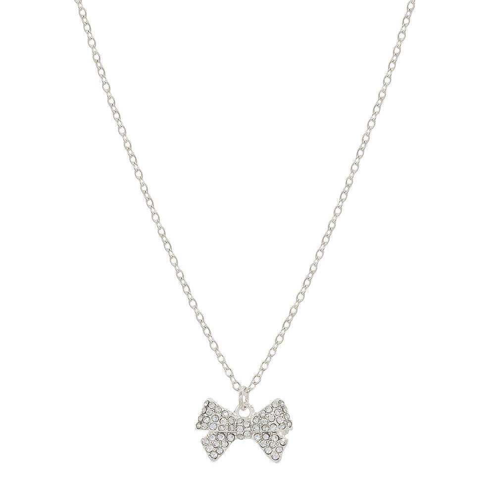 Silver Chain with Small Rhinestone Bow 16"-18" Necklace
