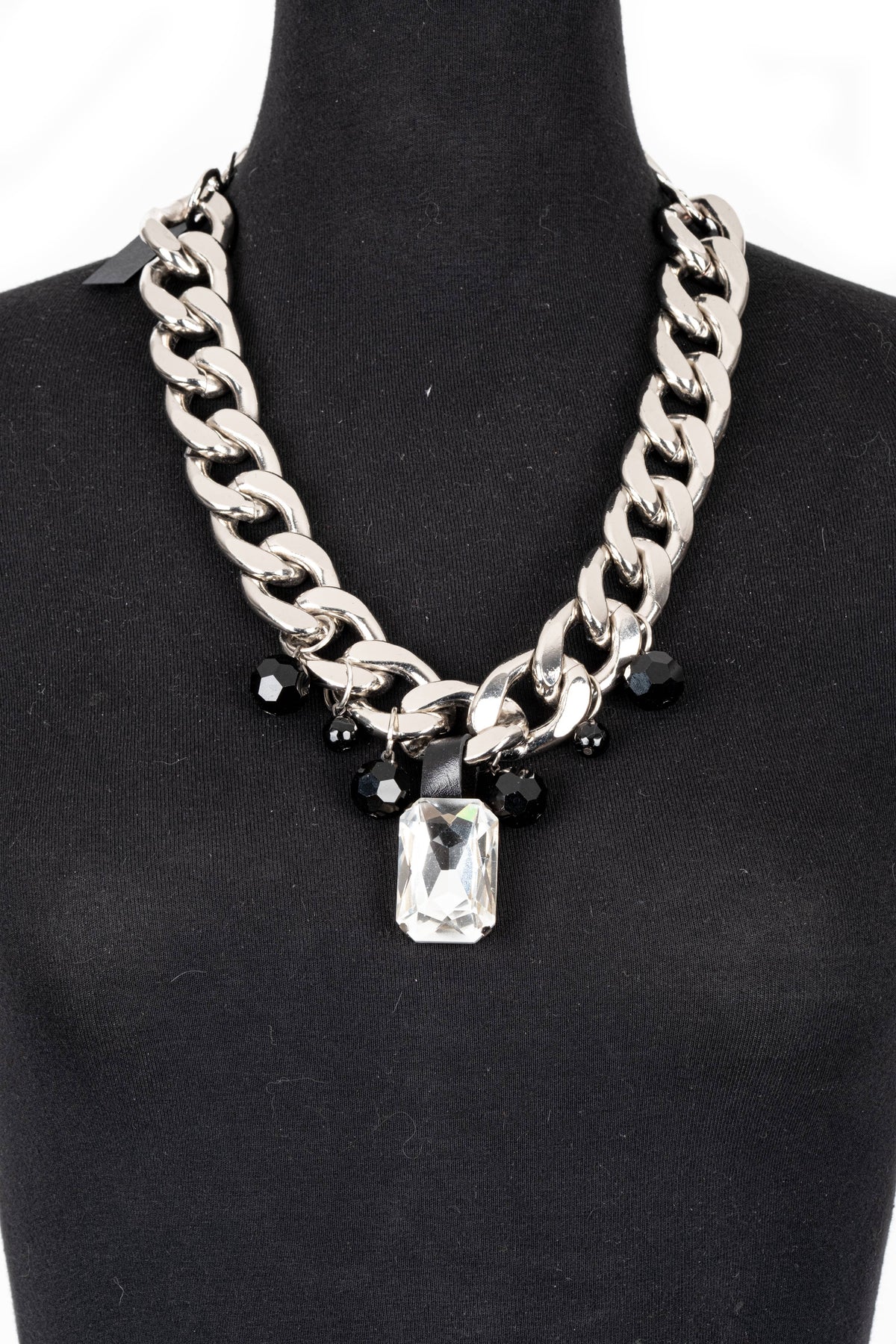 Silver Chain Statement Necklace with Crystal Pendant