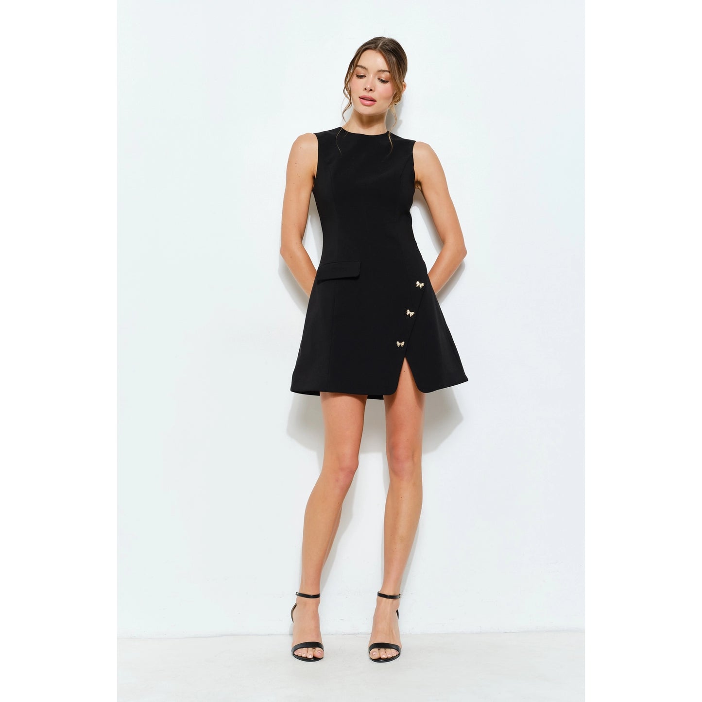Asymmetrical Mini Dress with Bow Accents