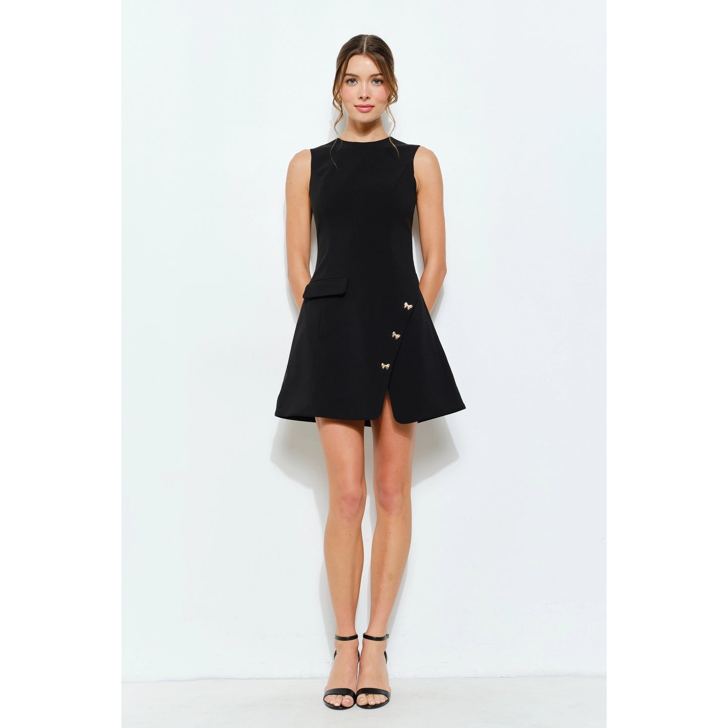 Asymmetrical Mini Dress with Bow Accents