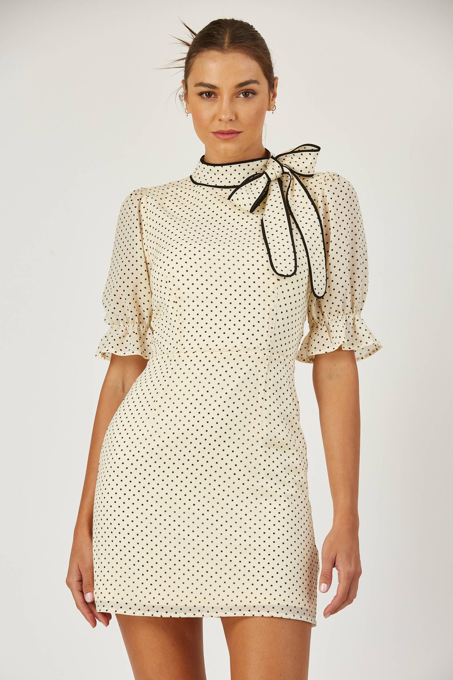Colette tie neck polka dot dress