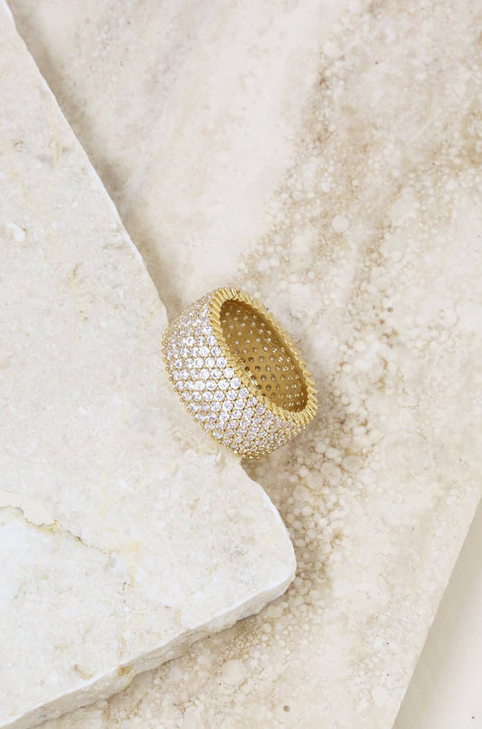 18k Gold Plated & Crystal Thick Band Ring