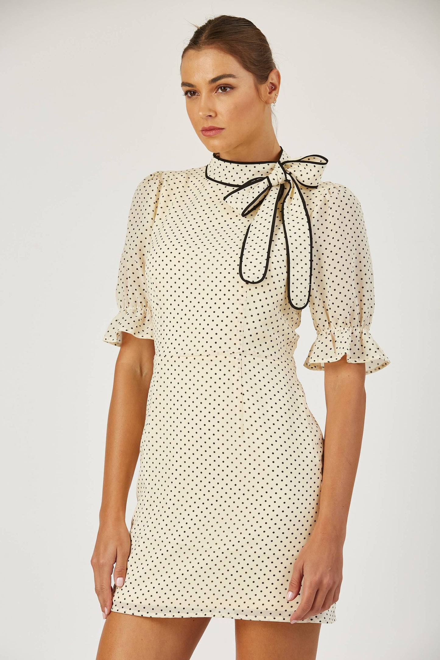 Colette tie neck polka dot dress