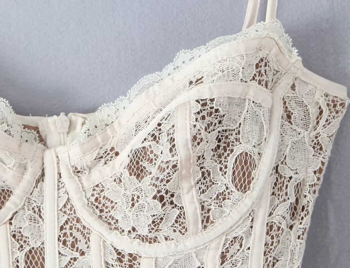 Ivory floral-lace corset mini dress for women