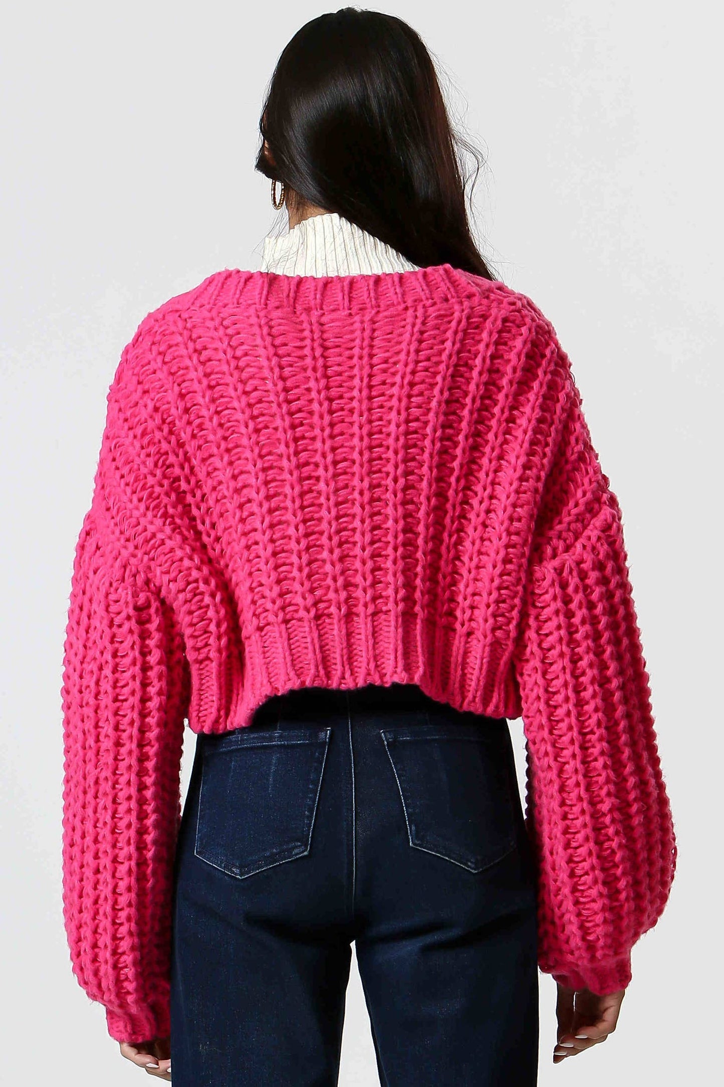 Ladies Cropped Button-Down Knit Cardigan