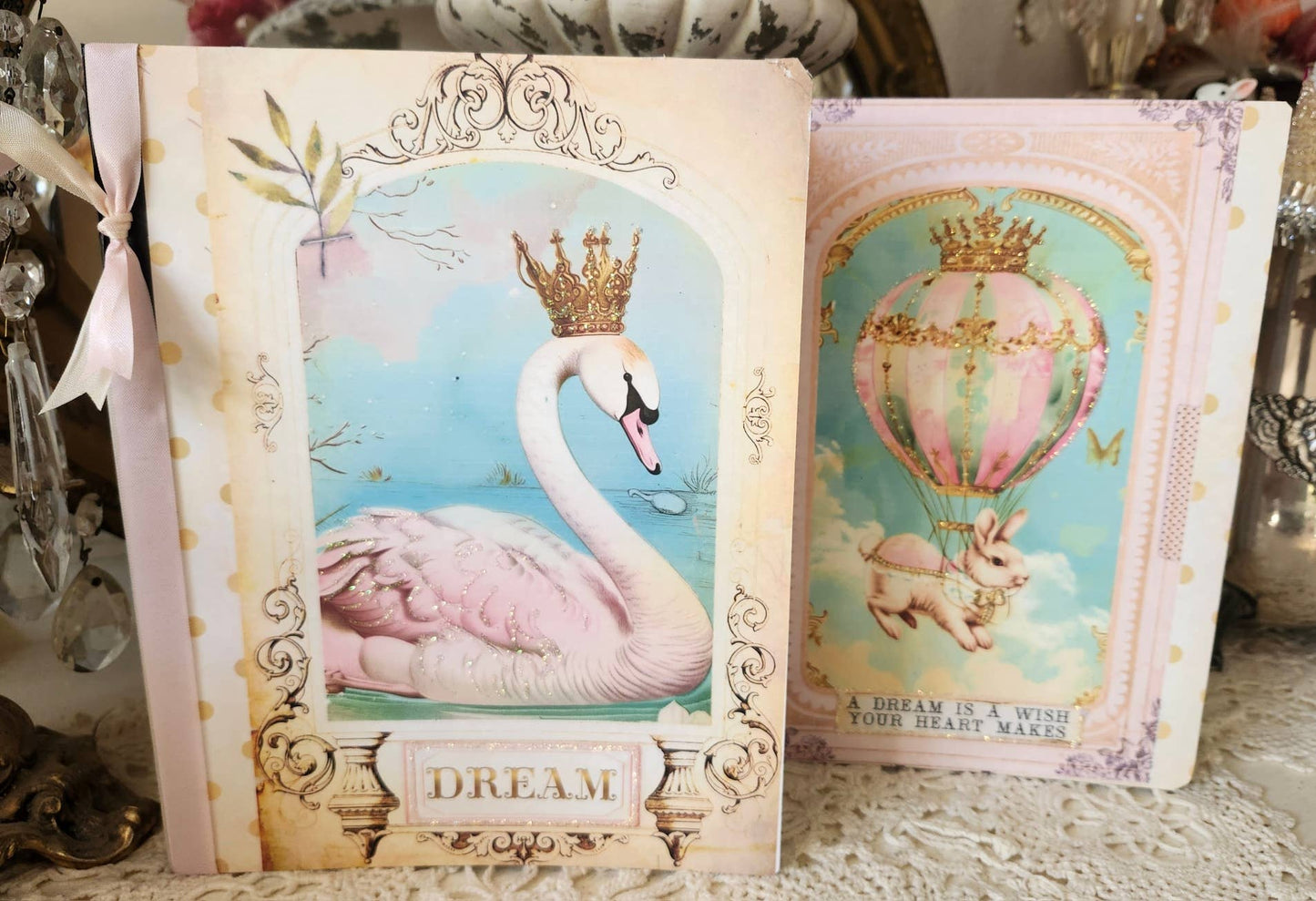Journal Notebook Bunny Hot Air Balloon Glitter