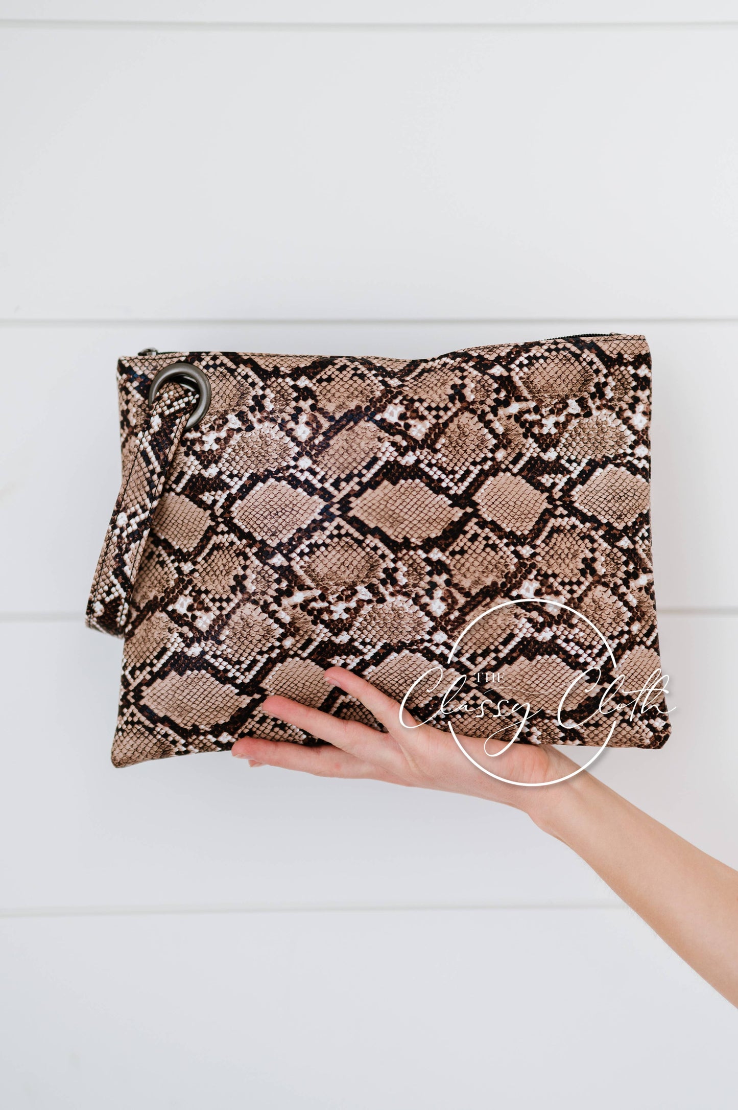 Trendy Clutch - Brown Snakeskin