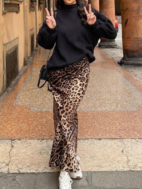 Sexy Satin Leopard Print Skirt