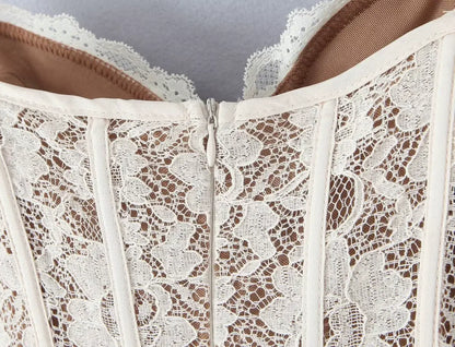 Ivory floral-lace corset mini dress for women