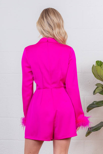 LR70066T-Satin romper with feather detail sleeve