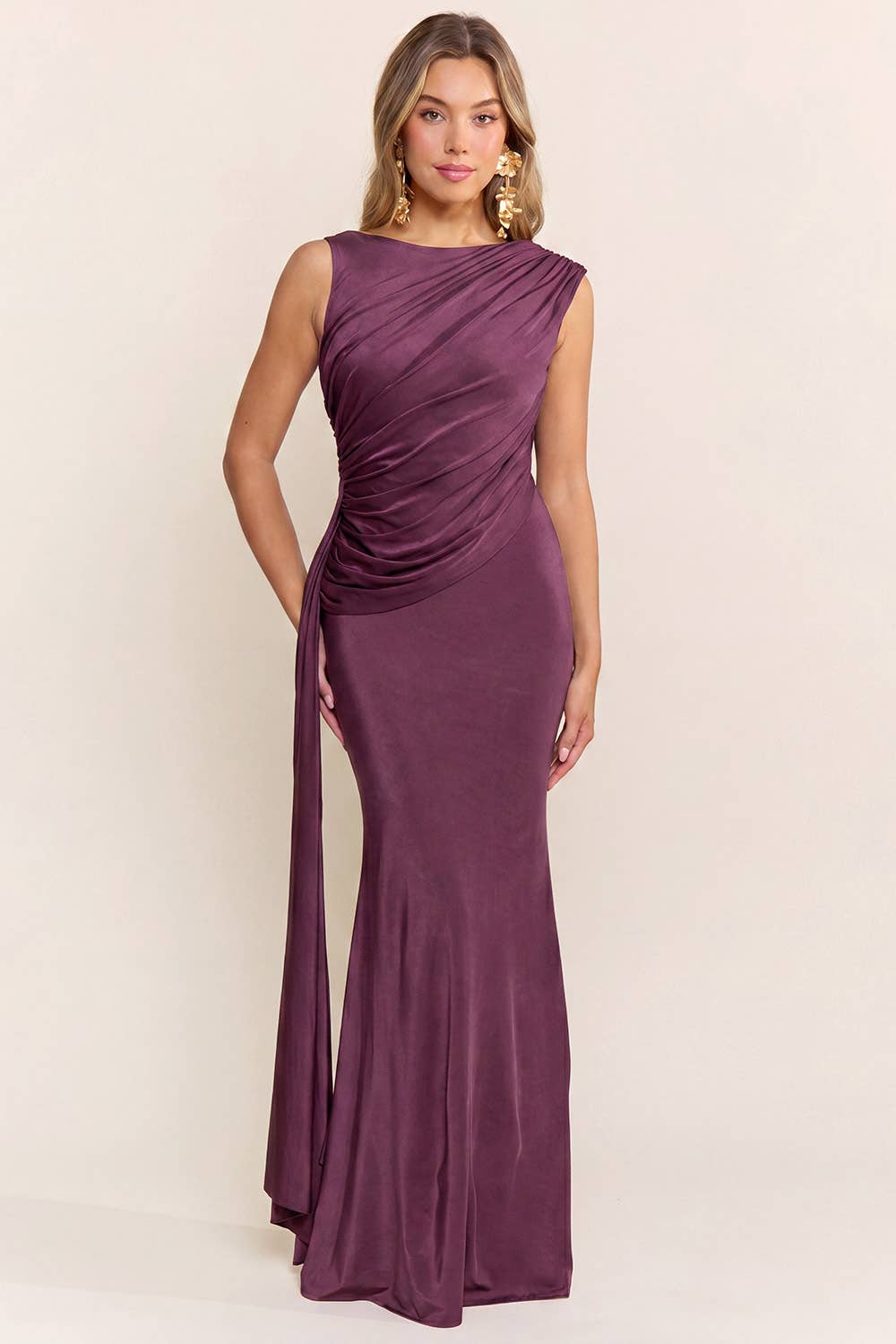 MF23302 SLEEVELESS ASYMMETRICAL BACK MAXI DRESS
