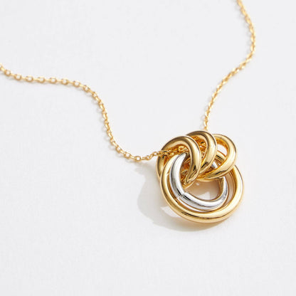 Mixed Metal Interlocking Rings Pendant Necklace