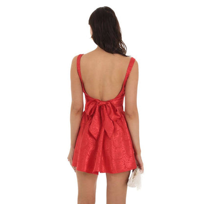 Jacquard Mini Dress in Red