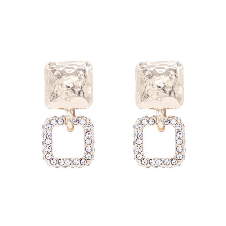 Gold Square with Rhinestone Square 1" Earring