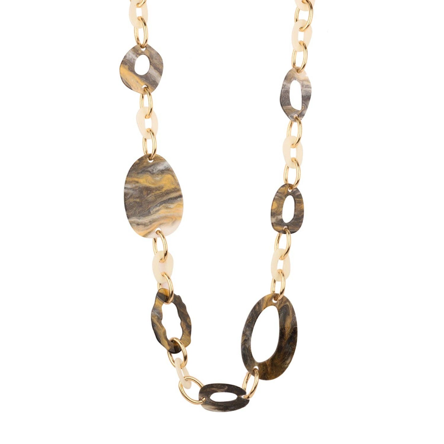 Large Gold, White, and Grey Acrylic 32" Necklace