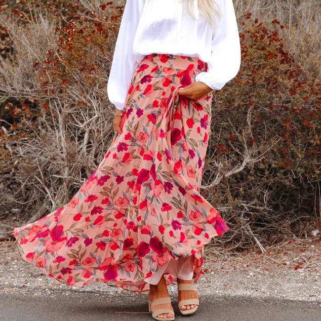 Elegant Floral Print Loose Skirt