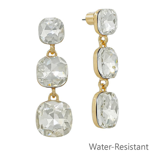 2" Triple Square Crystal Stud Drop Earring