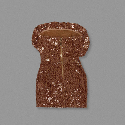 3D Floral Sequin Strapless Ruffle Evening Dress