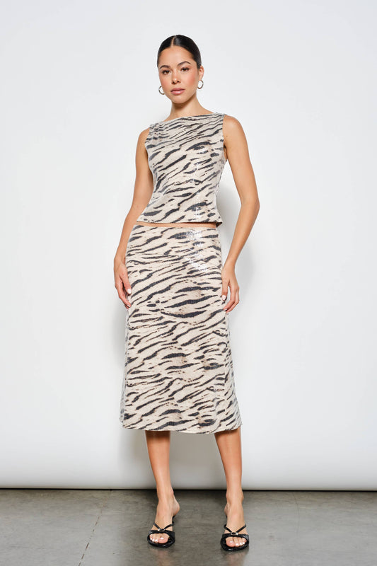 Zebra Sequin Midi Skirt