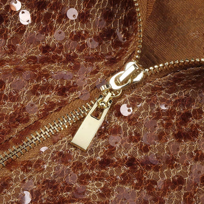 3D Floral Sequin Strapless Ruffle Evening Dress