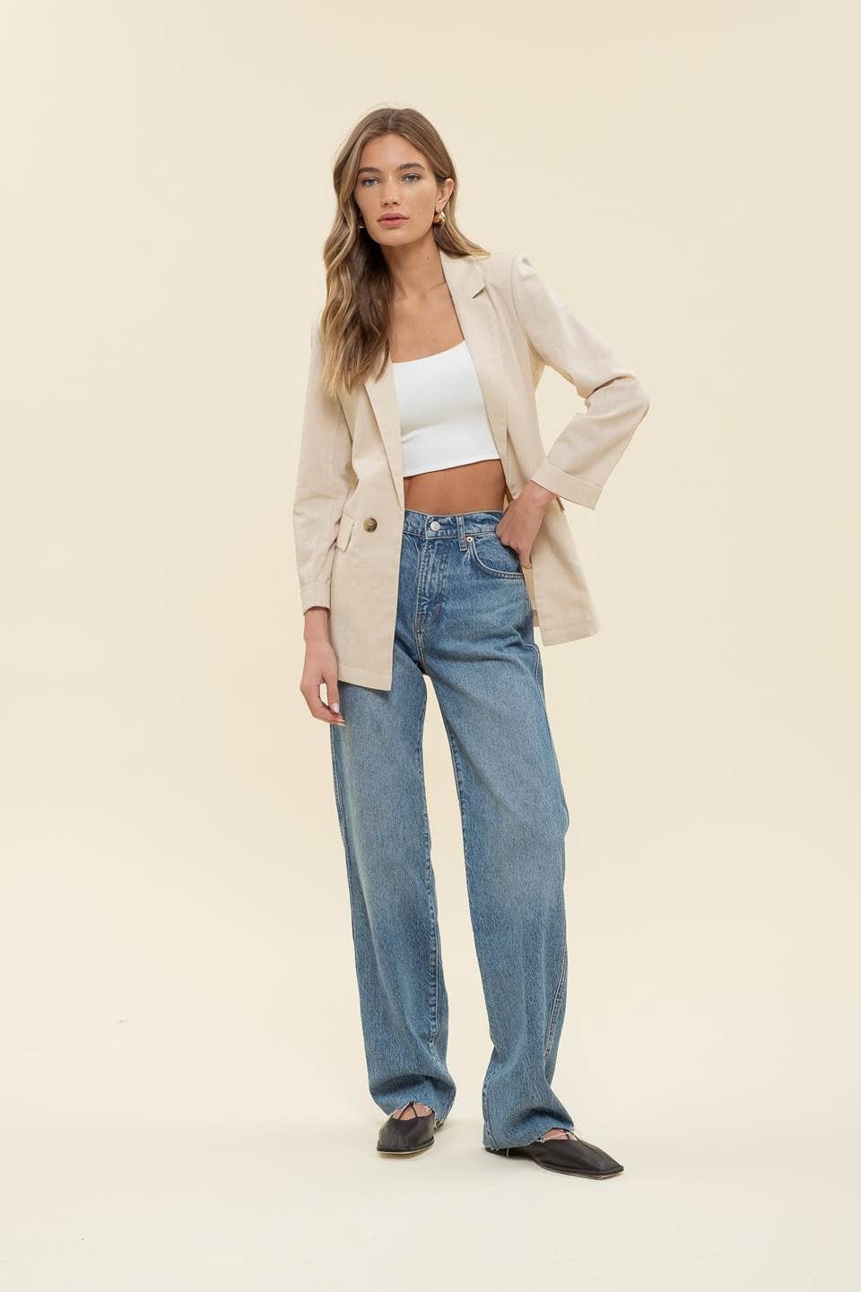 3/4 CUFF SLEEVE COLLARED BLAZER