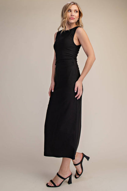 Round Neck Stretch Midi Dress