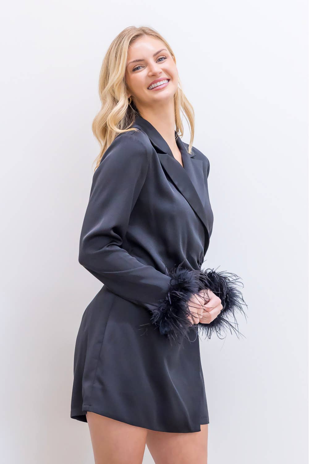 LR70066T-Satin romper with feather detail sleeve