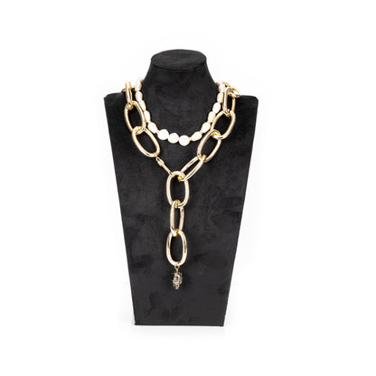 Gold Chain & Pearl Necklace with Crystal Drop Pendant