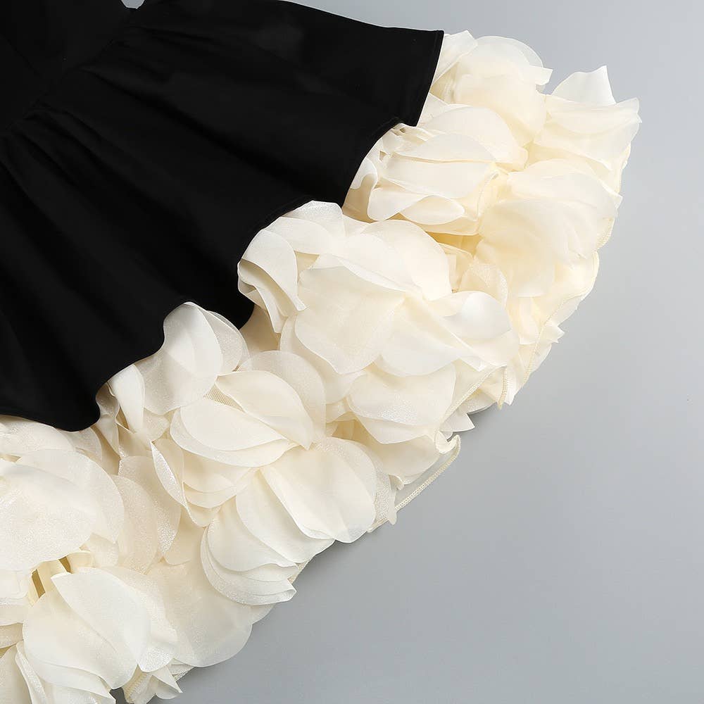 Retro Black & White Square Neck Tutu Party Dress