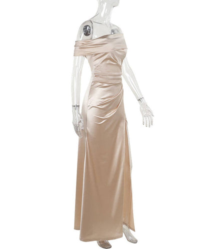 Asymmetric High-Slit Evening Dress