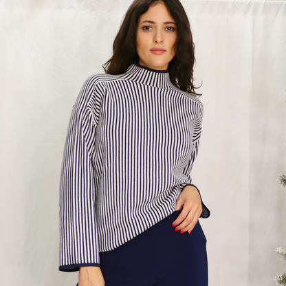 Pinstripe High Neck Pullover