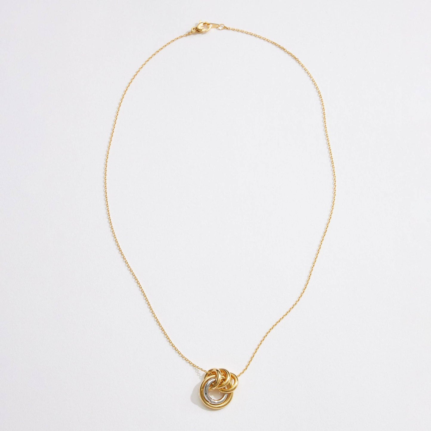 Mixed Metal Interlocking Rings Pendant Necklace