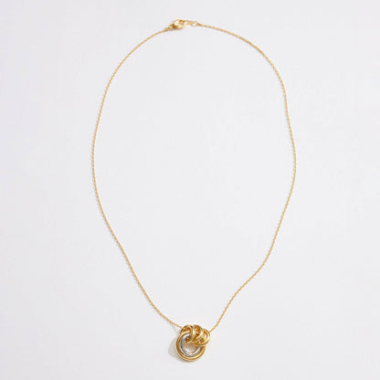 Mixed Metal Interlocking Rings Pendant Necklace