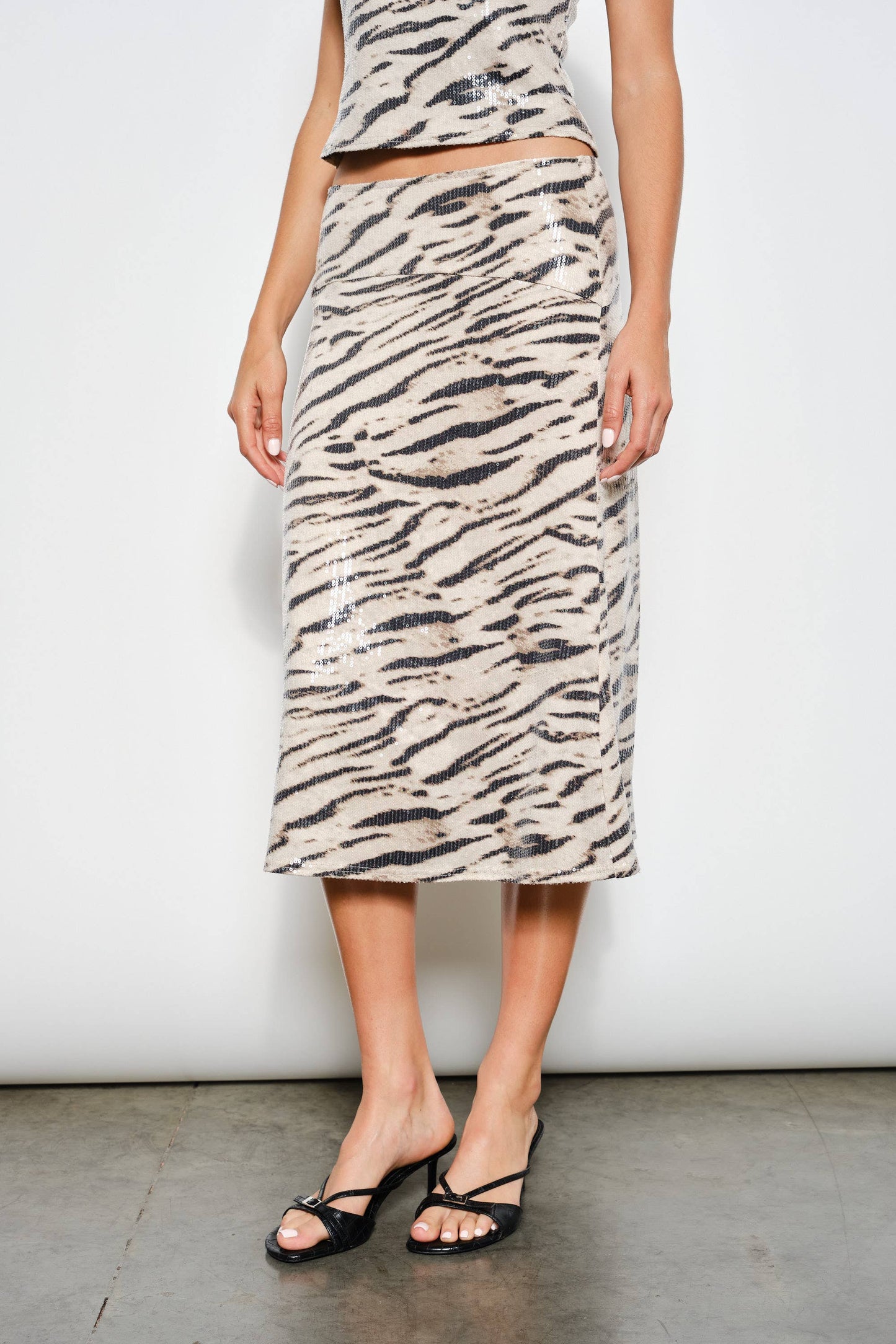 Zebra Sequin Midi Skirt