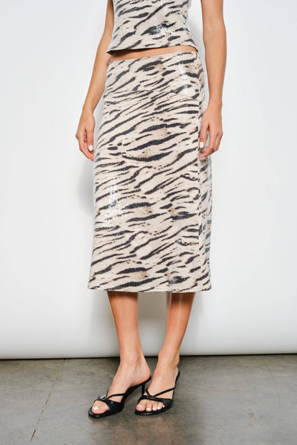 Zebra Sequin Midi Skirt