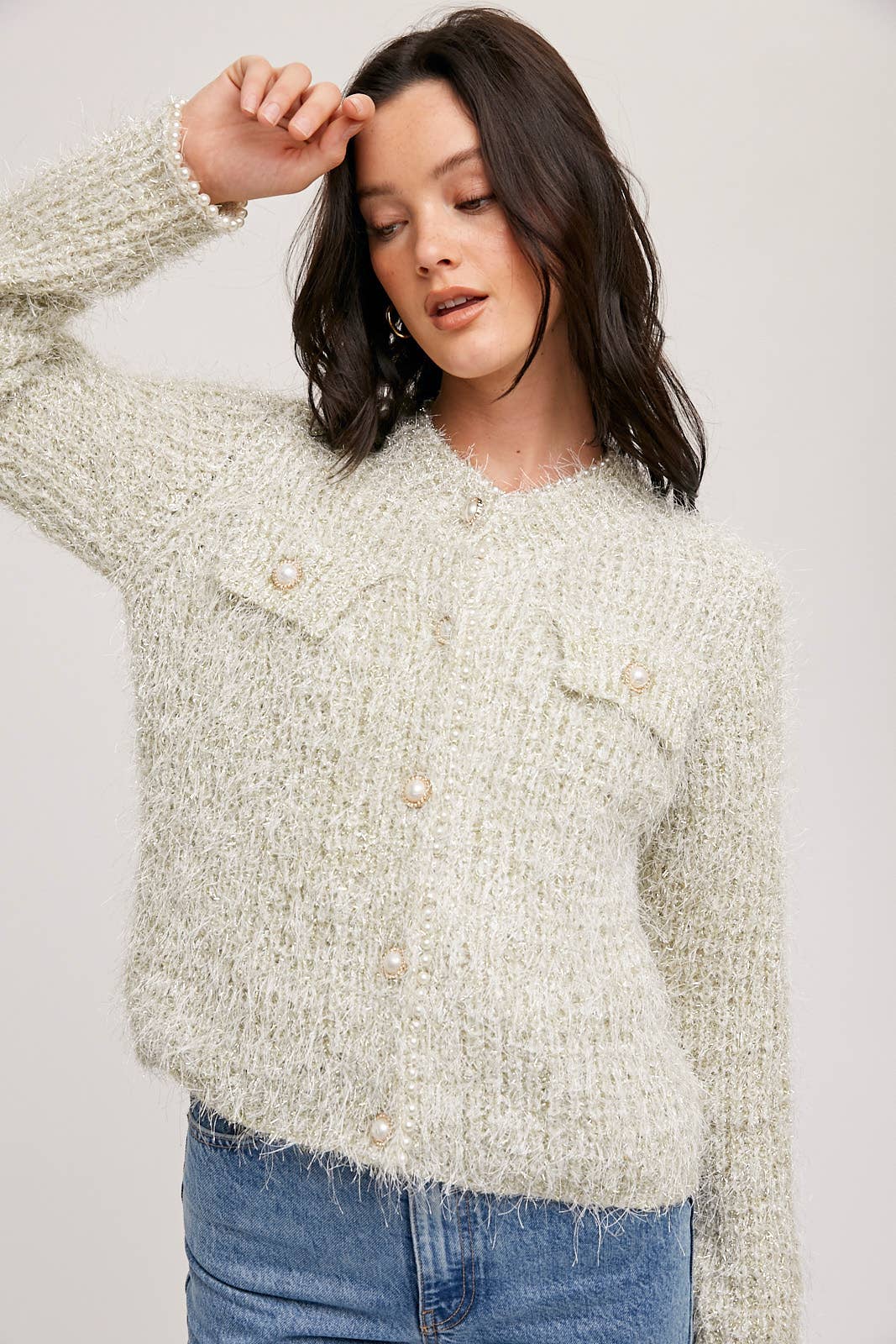 PEARL BUTTON SWEATER JACKET