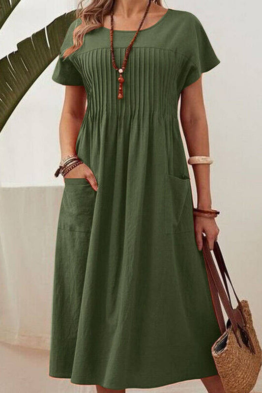 Round Neck Pleated Dress