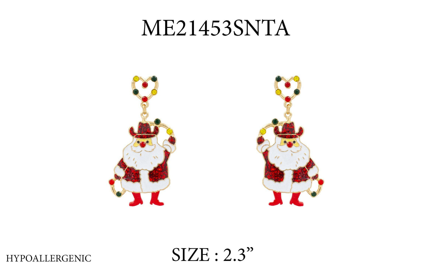 Color Coated Metal Christmas Cowboy Santa 2.3" Earring