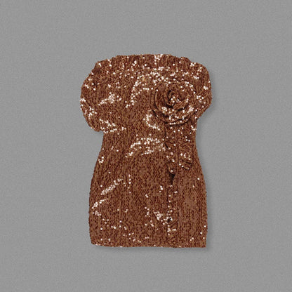 3D Floral Sequin Strapless Ruffle Evening Dress