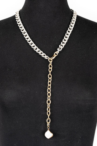 Two-Tone Chain Necklace with Pearl Drop