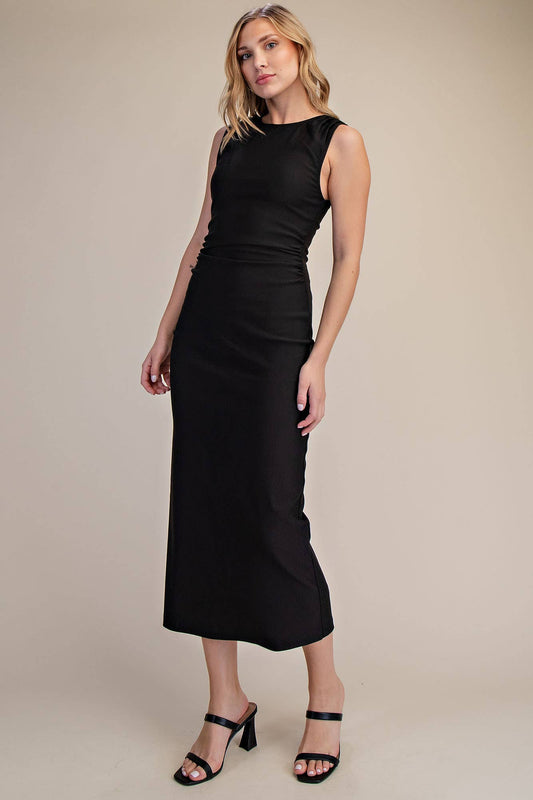 Round Neck Stretch Midi Dress