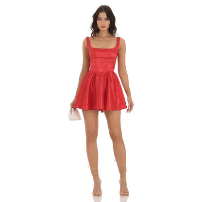 Jacquard Mini Dress in Red