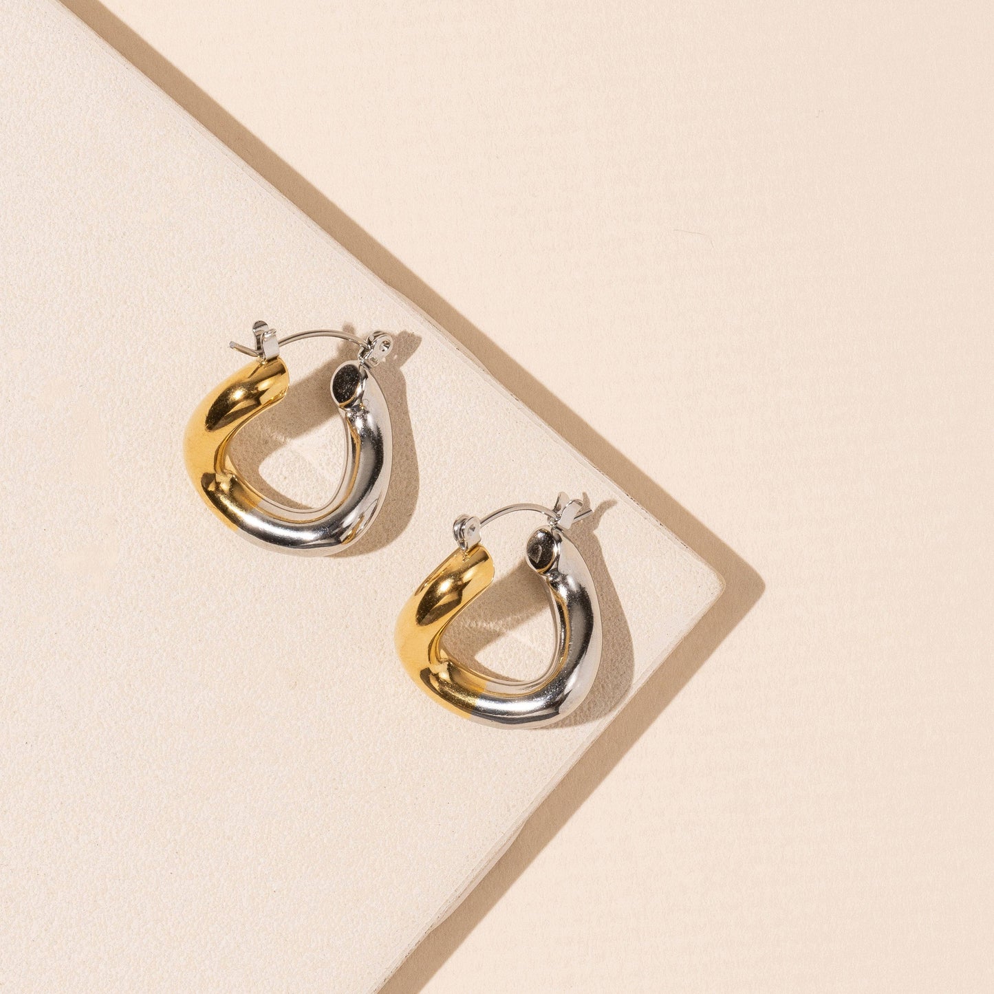 Two-tone SS 18K Plated Hoop Earrings