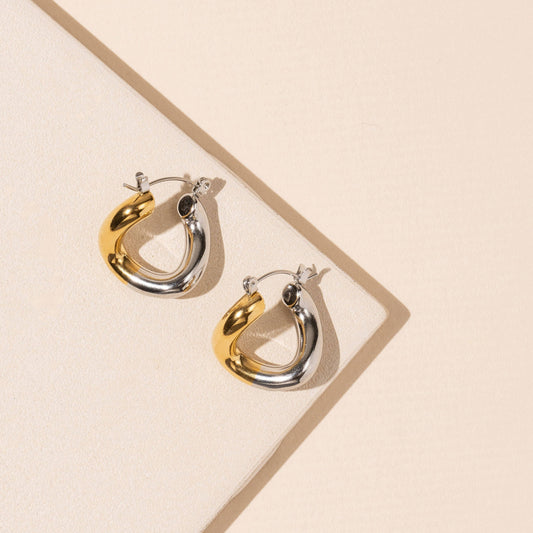 Two-tone SS 18K Plated Hoop Earrings