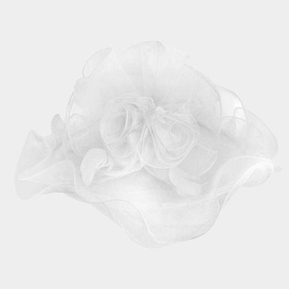 Flower Feather Accented Double Layered Organza Hat