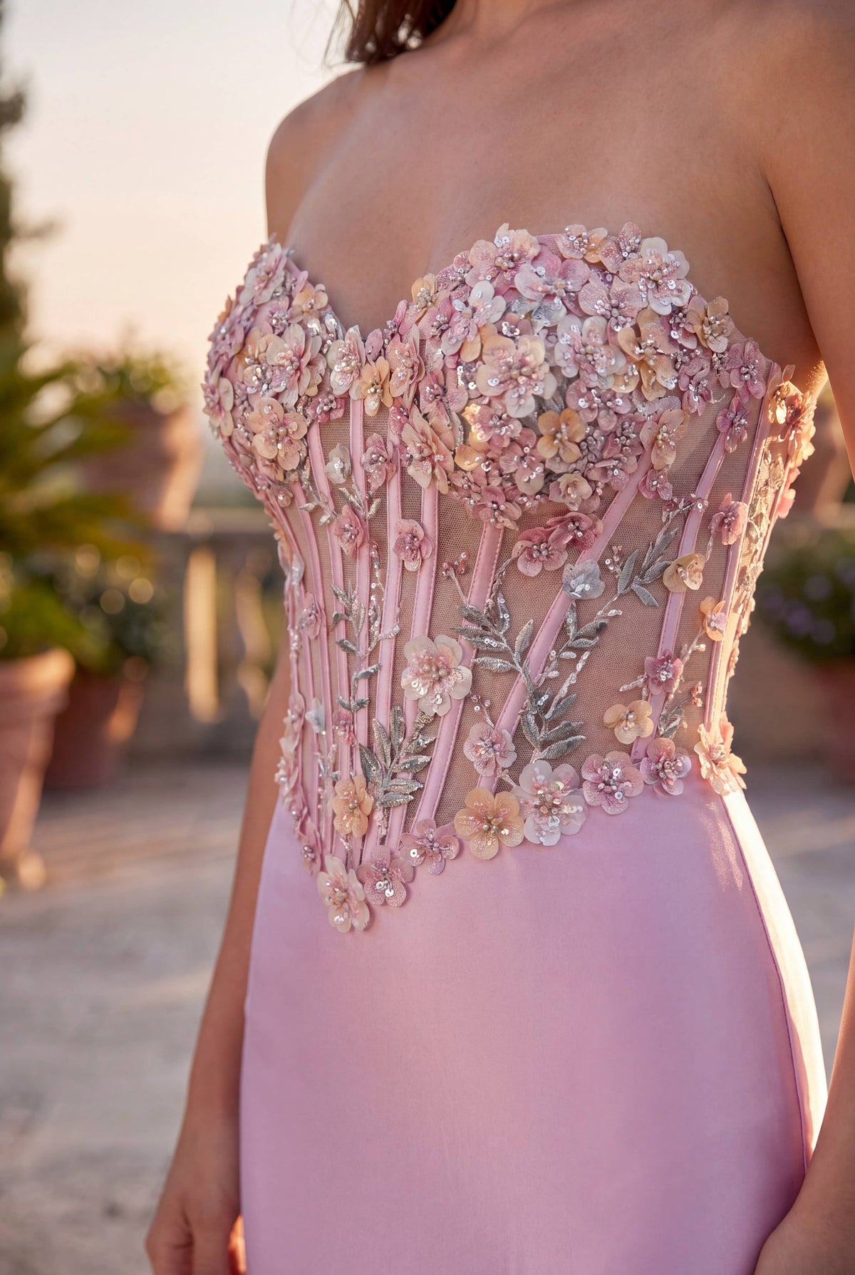 Fitted Stretch Satin Long Formal Corset Prom Dress